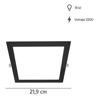 Panel Led 18w Embutir Techo Cuadrado Negro Luz Desing