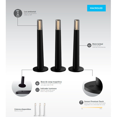 Kit X3 Velador De Mesa Candle + Base De Carga Negro Mc