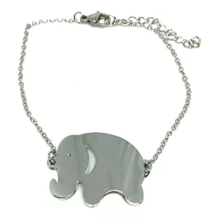 Pulsera Acero Inoxidable Plateada Ajustable Dije Elefante