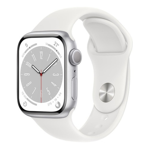 Apple Watch Series 8 GPS - Caja de aluminio plata 41 mm - Correa deportiva blanca - Patrón