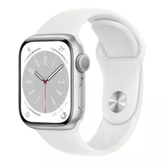 Apple Watch S8 41mm Gps Pulseira Esportiva Branca Cor Da Caixa Prateado Cor Da Pulseira Branca/padrão