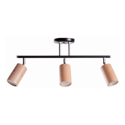 Plafon Barral 3 Luces Negro Madera Frances Apto Led Gu10