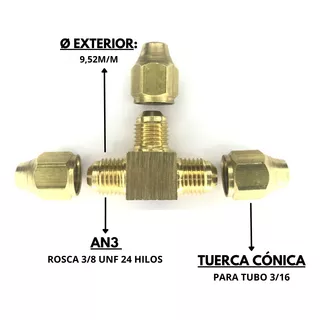 Tee Macho An3 Bronce Para Acople Freno Completa Con Tuerca