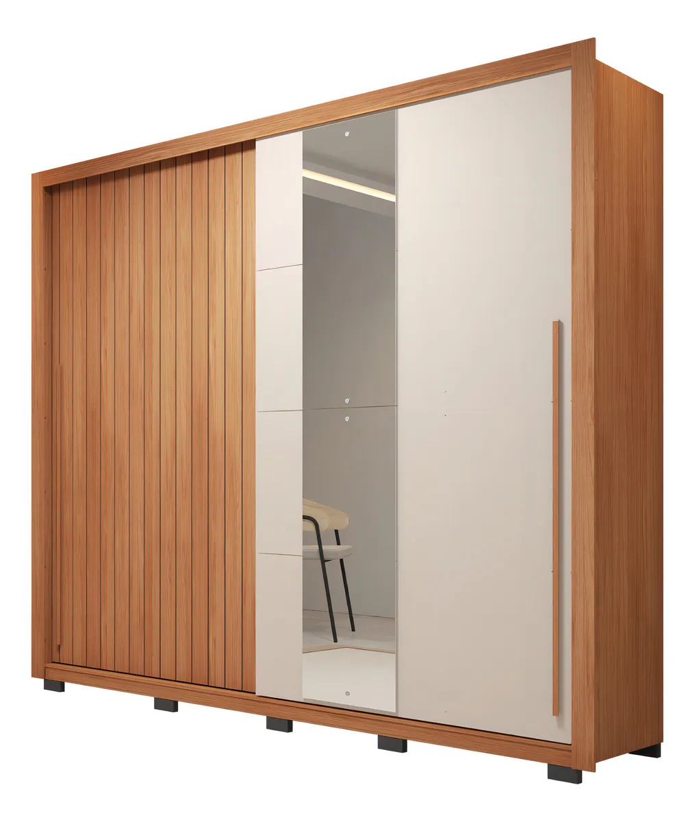 Guarda-roupa Casal Ripado Com Espelhos 2 Portas E 4 Gavetas - Imagem 4