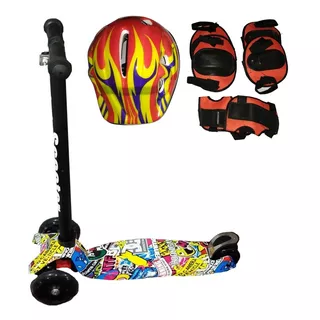 Scooter Print Graffiti Smile 45 Kg Leds Casco Rojo