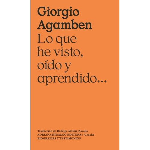 Lo Que He Visto, Oido Y Aprendido..., De Agamben, Giorgio. Editorial Adriana Hidalgo Editora En Español