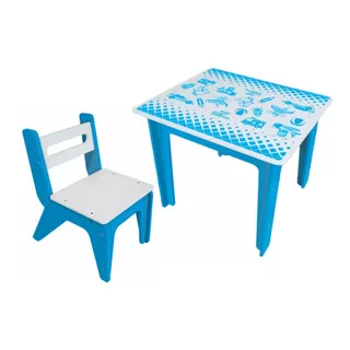Mesa De Desenho Infantil +1 Cadeira Madeira Azul Verm Rosa