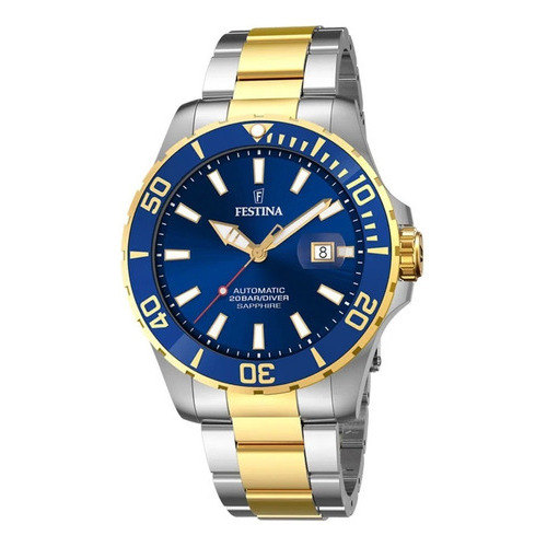 Reloj Festina Hombre F20532.1 Automatico Acero 200 Mts Color de la malla PLATEADO Y DORADO Color del bisel Azul Color del fondo Azul