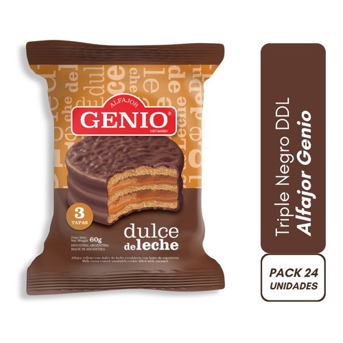 Alfajor Triple D De Leche Negro Genio  24 Unid X 60 Gr