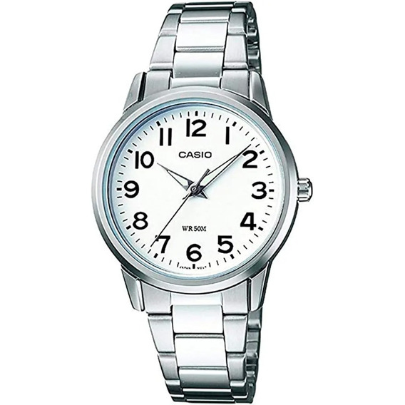 Reloj Casio Malla Acero Inoxidable Fondo Blanco Ltp-1303d