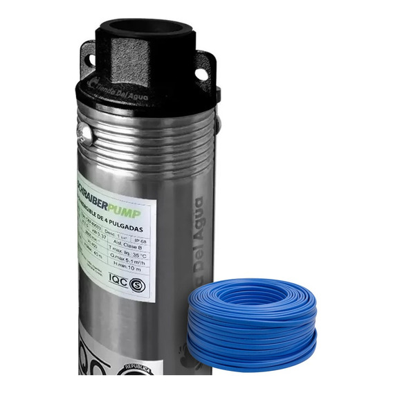 Bomba Sumergible Pozo 4 PuLG 1 Hp 55 Mt  6500 L/h + 20 Cable