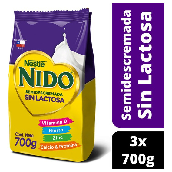 Leche En Polvo Nido® Semidescremada S/lactosa Bolsa 700g X3