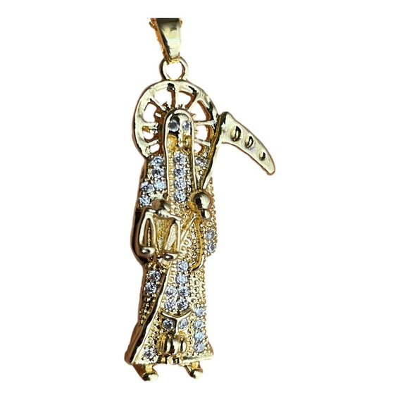 Medalla Collar Santa Muerte Dije Cadena Oro Laminado De 18k