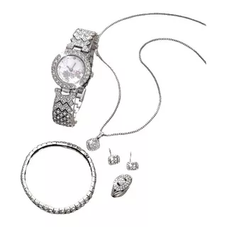 Relógio Feminino Strass Pulseira Colar Conjunto