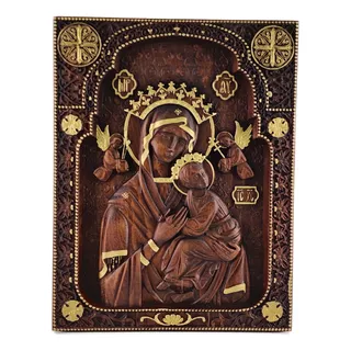 Cuadro Virgen Del Perpetuo Socorro Madera Encino Artesanal