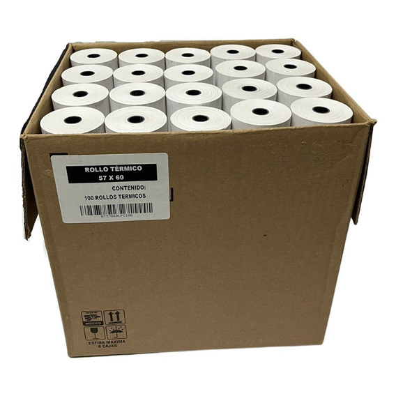 100 Rollos Papel Termico Tickets Recibos 57x60 Impresora 58m