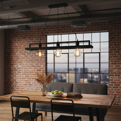 Lampara Colgante Hierro Industrial 3 Luces Apto Led Negro