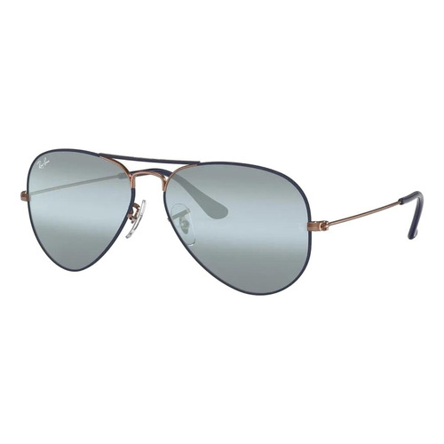 Anteojos de sol Ray-Ban Aviator Mirror Small con marco de metal color matte dark blue, lente blue de cristal degradada/espejada, varilla bronze-copper de metal - RB3025