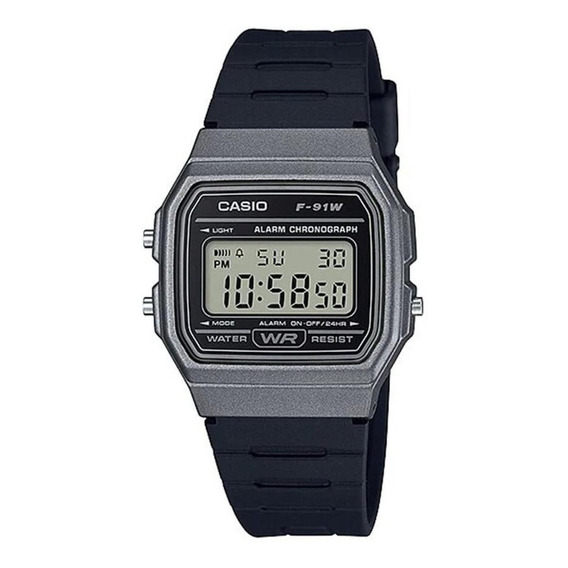 Reloj de pulsera Casio Collection F-91WG-9QDF-SC de cuerpo color gris, digital, para hombre, fondo gris, con correa de resina color negro, dial negro, minutero/segundero negro, bisel color gris y hebi