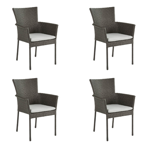 Set 4 Sillas De Rattan Para Comedor Terraza Cojín Resistente