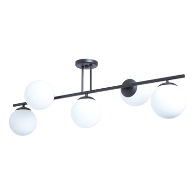 Plafon 5 Luces Barral Elyn De-cor Negro Con Globo Opal E27