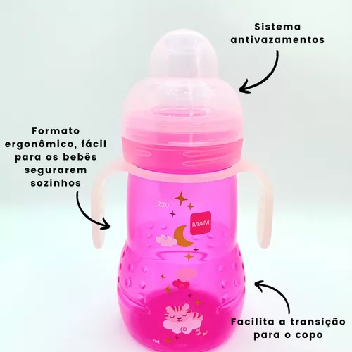 Copo De Treinamento Antivazamento 360° Com Alça P/ Bebê Rosa