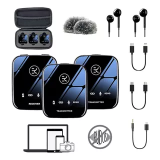 V Innovation S08 Micrófono Profesional Lavalier Solapa Inalámbrico Para Celular Cámara Pc Gamer Condensador Bluetooth Reducción De Ruido Con Auriculares De Monitoreo Parabrisas Y Estuche