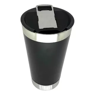 Copo Térmico Cerveja Personalizado Aço Inox 473 Ml Preto Com Tampa