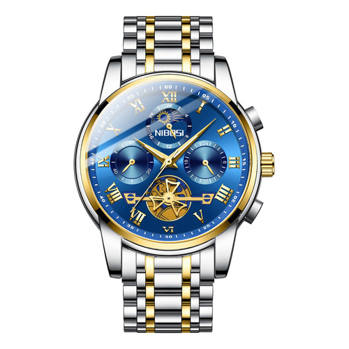 Reloj De Cuarzo Inoxidable De Lujo Luminous Nibosi 2507 Fondo Silver Gold Blue