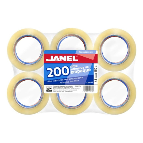 6 Pz Cinta Empaque Transparente Janel 200 48mmx150m