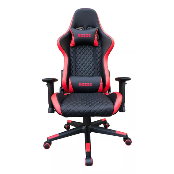 Silla de escritorio Resee #720 gamer ergonómica  negra y roja con tapizado de cuero sintético