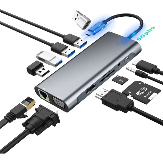 Tipo C Adaptador Usb C A Hdmi Vga, Ethernet Para Macbook Air