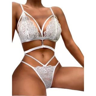 Conjunto De Lenceria Sexy De Encaje Tipo Bralett 