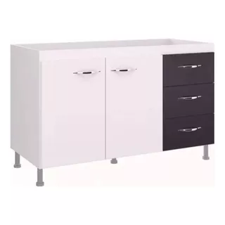 Bajo Mesada Mueble Cocina 2 Puertas 3 Cajones Blanco 601 Color Negro