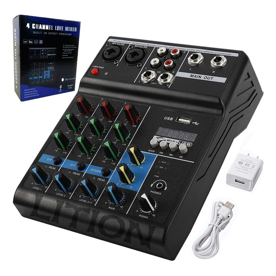 Audio Consola Mezclador Bluetooth Usb Mixer De 4 Canales
