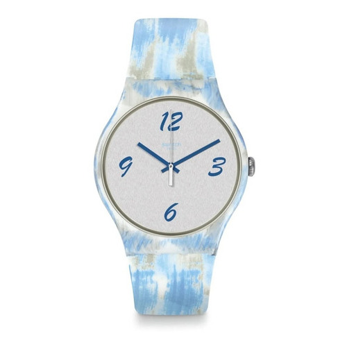 Reloj Swatch Suow149. Gtia Oficial, Sin Costo. Color De La Malla Blanco Con Gris Y Celeste Color Del Fondo Gris