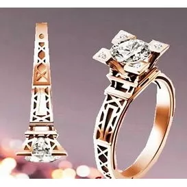 Anillo Compromiso Amor Torre Eiffel Oro 10k