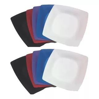 Kit C/60 Prato Quadrado Plastico P/ Refeições Lanches Color