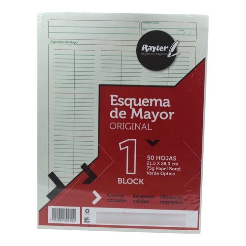 Block 50 Hojas Esquema Mayor Rayter Verde 75g Contabilidad 