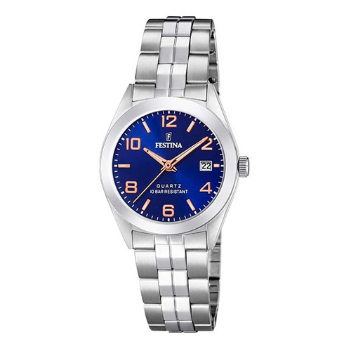 Reloj Festina Mujer Clásico Sumergible 100m F20438.2 Color de la malla Plateado Color del bisel Plateado Color del fondo Azul