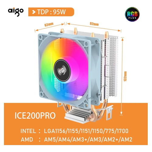 COOLER CPU AIGO ICE200PRO RGB para procesadores Intel y Amd