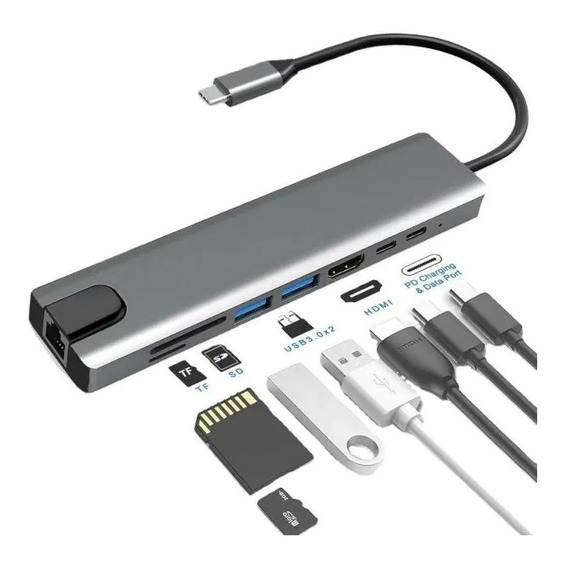 Adaptador Hub Usb Tipo C 8 En 1  Para Macbook Windows