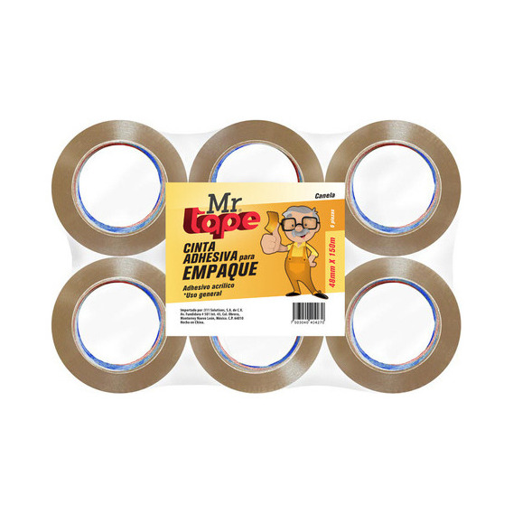 Cinta Adhesiva Empaque Canela Mr Tape 48mmx150m 6 Piezas Liso