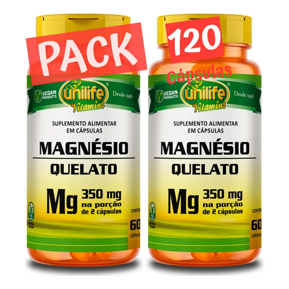  Pack Magnesio Quelato Vegano 120 Cápsulas 350mg Concentrado