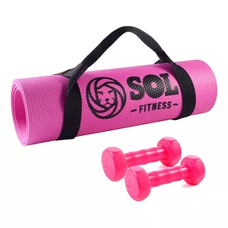 Colchoneta Mat + Porta Mat + Mancuernas 1kg Sol Fitness Color Segun Stock