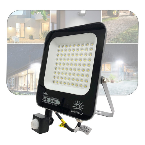 Lampara Reflector Led Sensor Movimiento 50 W Luz Fría T4798 Carcasa Gris