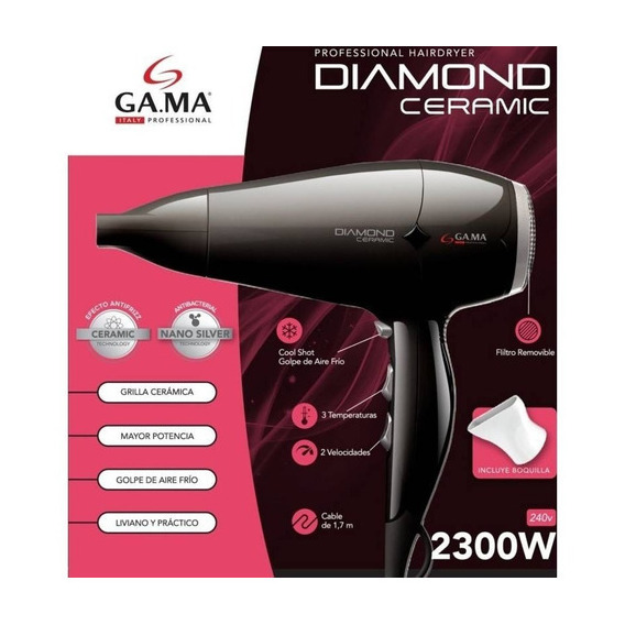 Secadora De Cabello Gama 2300w Cerámica Color Negro