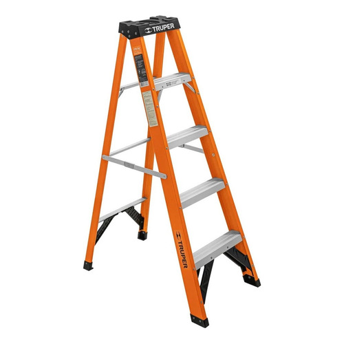 Escalera Tijera 4 Pasos Fibra De Vidrio 175 Kg Truper 100224 Color Naranja