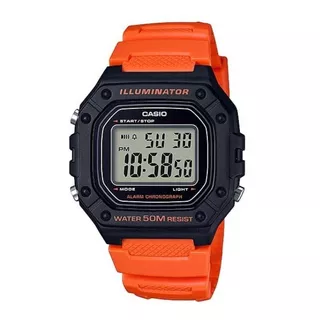 Relógio De Pulso Casio Youth W-218h Com Corpo Preto,  Digital, Para Masculino, Fundo  Cinza, Com Correia De Resina Cor Laranja, Subdials De Cor Preto, Ponteiro De Minutos/segundos Preto, Bisel Cor Pre