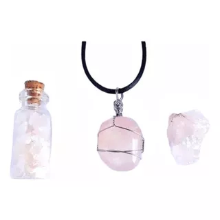 Cuarzo Rosa Kit Amor. Collar + Piedra + Mini Botella